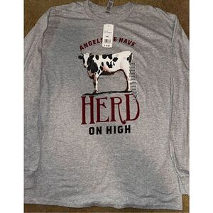 Christmas Cow Angels Long Sleeve T-Shirt women size Large NWT